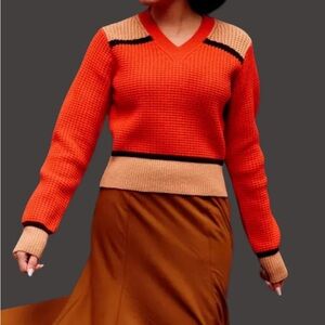 Marni X Uniqlo Popcorn Knit V-Neck Sweater XS Wool Blend Preppy Orange